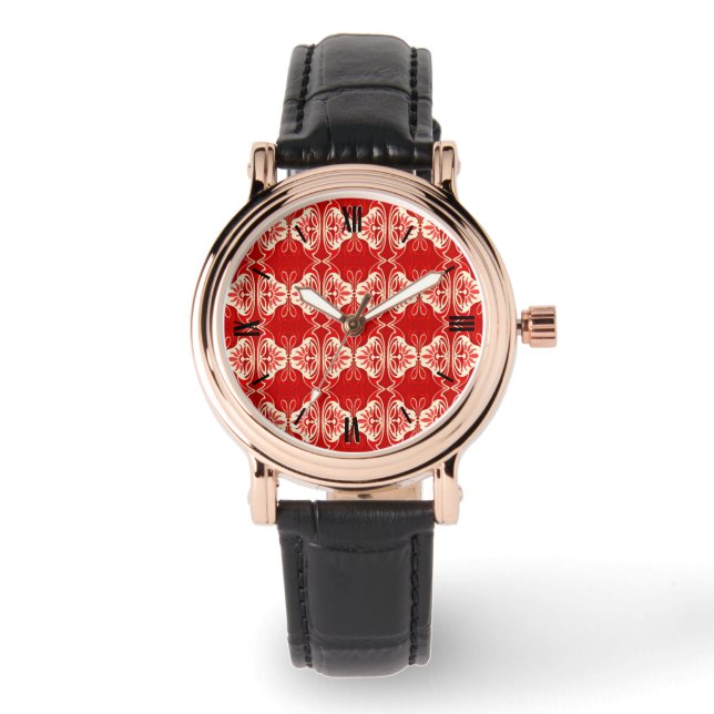Art Deco-behangpatroon - rood en wit Horloge (Voorkant)