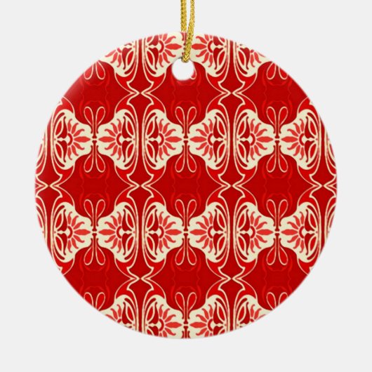 Art Deco-behangpatroon - rood en wit Keramisch Ornament (Voorkant)