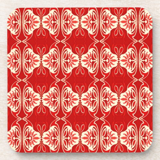Art Deco-behangpatroon - rood en wit Onderzetter (Voorkant)