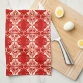 Art Deco-behangpatroon - rood en wit Theedoek (Quarter Fold)