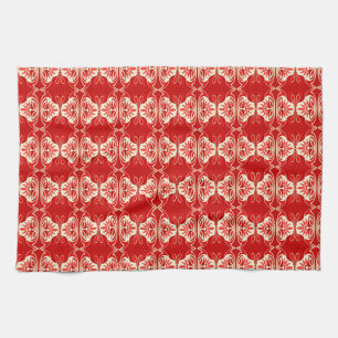 Art Deco-behangpatroon - rood en wit Theedoek