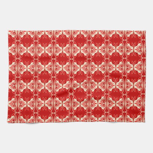 Art Deco-behangpatroon - rood en wit Theedoek (Horizontaal)