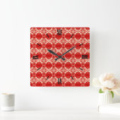 Art Deco-behangpatroon - rood en wit Vierkante Klok (Huis)