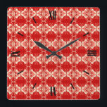 Art Deco-behangpatroon - rood en wit Vierkante Klok<br><div class="desc">Een ,  Art Deco-behangsel / gebeteld patroon - diep,  echt rood,  wit en koraalschoppen,  met een solide rode achtergrond</div>
