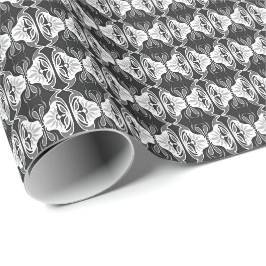 Art Deco-behangpatroon - zwart-wit Cadeaupapier (Rol Hoek)