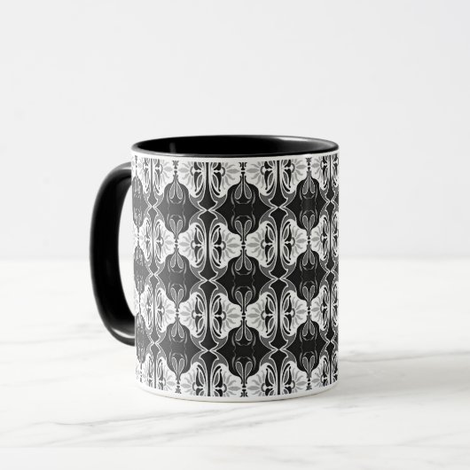Art Deco-behangpatroon - zwart-wit Mok (Voorkant links)