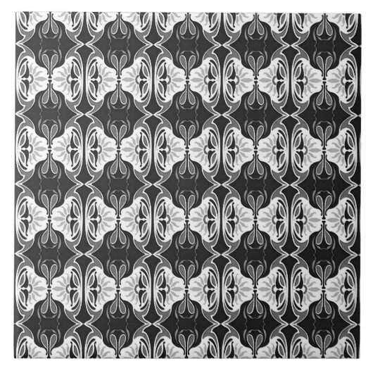Art Deco-behangpatroon - zwart-wit Tegeltje (Voorkant)