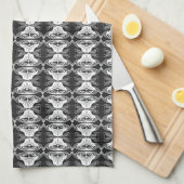 Art Deco-behangpatroon - zwart-wit Theedoek (Quarter Fold)