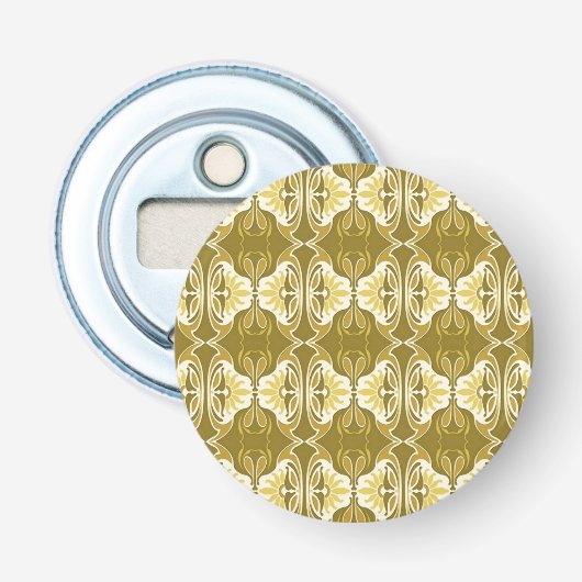 Art Deco-behangselpatroon - goud en wit Button Flesopener (Voorkant)