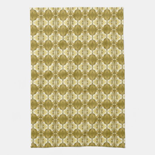 Art Deco-behangselpatroon - goud en wit Theedoek (Verticaal)