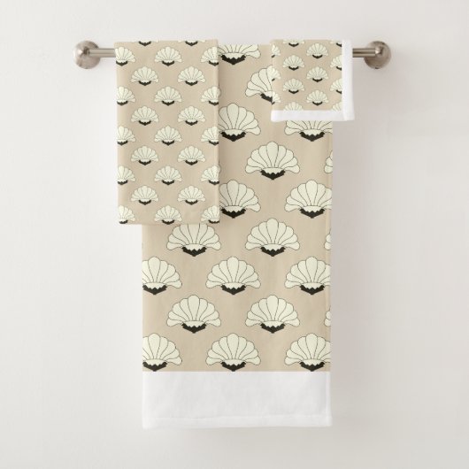  Art Deco Beige & Black Flower Blooms uit de jaren Bad Handdoek (Insitu)