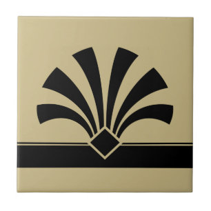 Art Deco Beige Black Geometric Flower Element 06 Tegeltje