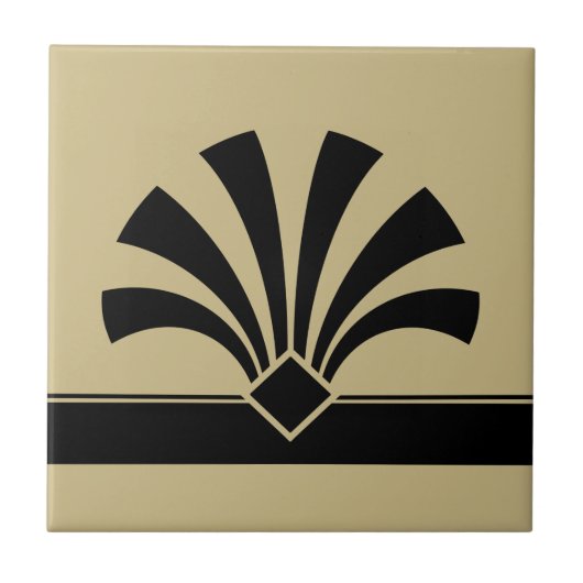 Art Deco Beige Black Geometric Flower Element 06 Tegeltje (Voorkant)