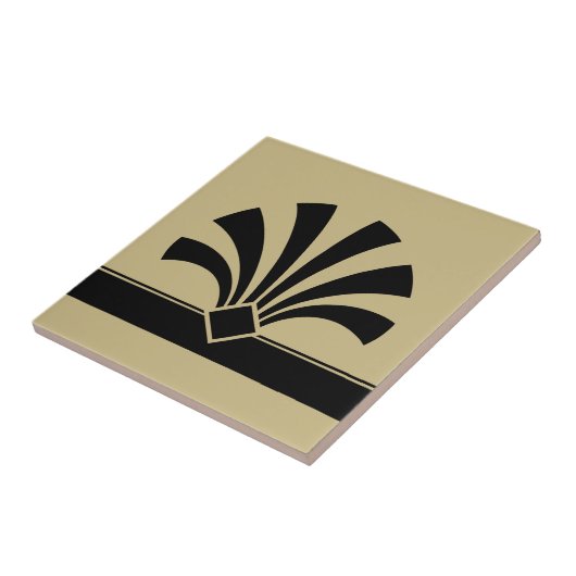 Art Deco Beige Black Geometric Flower Element 06 Tegeltje (Zijkant)