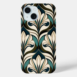 Art Deco Beige en Blauwgroen iPhone 15 Case