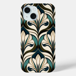Art Deco Beige en Blauwgroen iPhone 15 Case