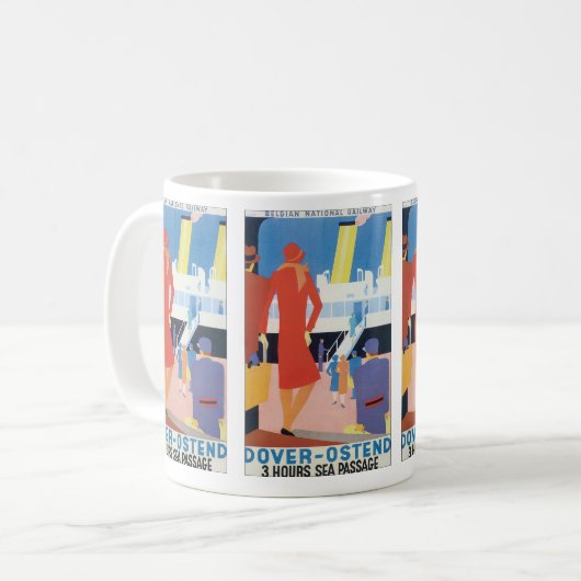 Art Deco Belgium Ferry Poster Koffiemok (Voorkant links)