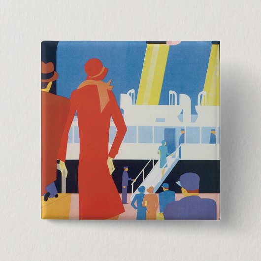 Art Deco Belgium Ferry Poster Vierkante Button 5,1 Cm (Voorkant)