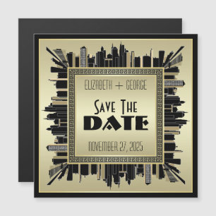Art Deco Bewaar de datum Champagne Gold Great Gats Magnetische Uitnodiging