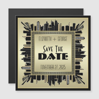 Art Deco Bewaar de datum Champagne Gold Great Gats Magnetische Uitnodiging