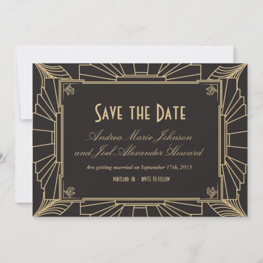 Art Deco Bewaar de Datum door Origami Prints Save The Date (Voorkant)