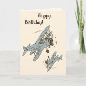 Art Deco Bi-planes - blauw Gelukkige Verjaardag. Kaart (Voorkant)