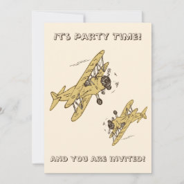 Art Deco Bi-planes - geel Feesttijd + details Kaart
