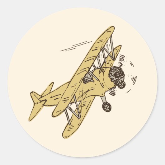 Art Deco Bi-planes - geel geen tekst. Ronde Sticker (Voorkant)