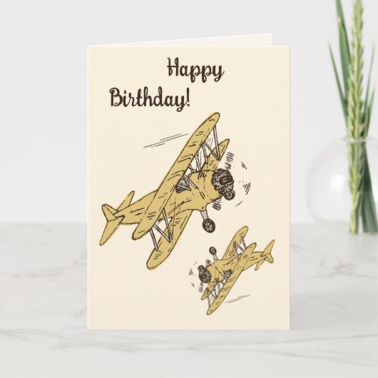 Art Deco Bi-planes - geel Happy Birthday. Kaart (Voorkant)