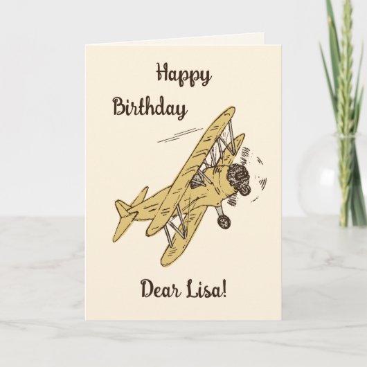 Art Deco Bi-planes - geel Happy Birthday + naam. Kaart (Voorkant)