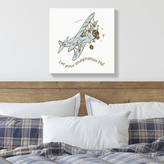 Art Deco Bi-planes - laat je verbeelding vliegen. Canvas Afdruk (Insitu (Slaapkamer))