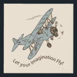 Art Deco Bi-planes - laat je verbeelding vliegen. Imitatie Canvas Print<br><div class="desc">Handgetekende retro staal blauw bi-vlak ingesteld op een crème achtergrond. Dit is een doorzichtig afbeelding en de tekst is een vast onderdeel van het afbeelding. U kunt de achtergrondkleur en de grootte en positie van het afbeelding wijzigen en meer tekst toevoegen (misschien een naam toevoegen?). Dit ontwerp komt overeen met...</div>
