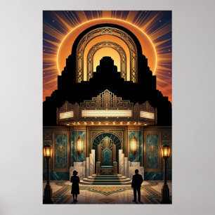 Art Deco Bioscoop Ingang Goud & Marmer Vintage Poster