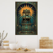 Art Deco Bioscoop Popcornmachine Goud & Teal Poster (Keuken)