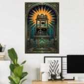 Art Deco Bioscoop Popcornmachine Goud & Teal Poster (Thuiskantoor)
