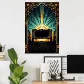 Art Deco Bioscoop Popcornmachine Goud & Teal Poster (Thuiskantoor)