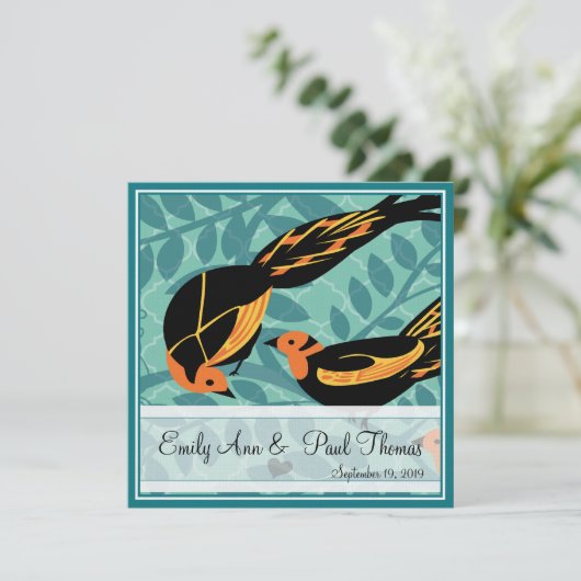  Art Deco Bird Save the Date (Staand voorkant)