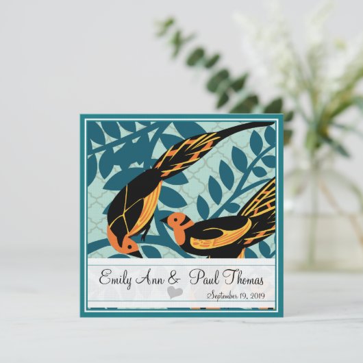 Art Deco Bird Save the Date (Staand voorkant)