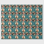 Art Deco Birthday Custom Photo Any Age 40th Teal Cadeaupapier (Vlak)