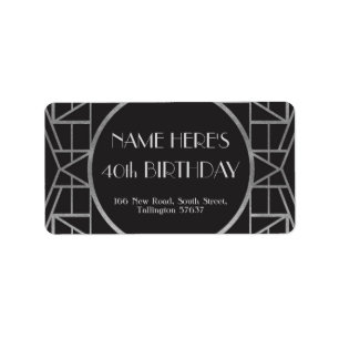 Art Deco Birthday Gatsby-adres Silver 20s uit 1920 Etiket