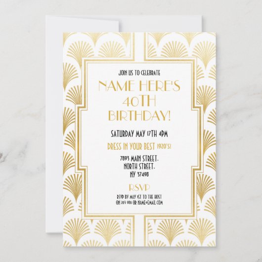Art Deco Birthday Gatsby Party Gold Twenties uit 1 Kaart (Voorkant)