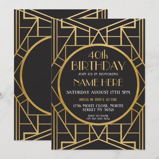 Art Deco Birthday Great Gatsby Party uit 1920 Kaart (Voorkant / Achterkant)