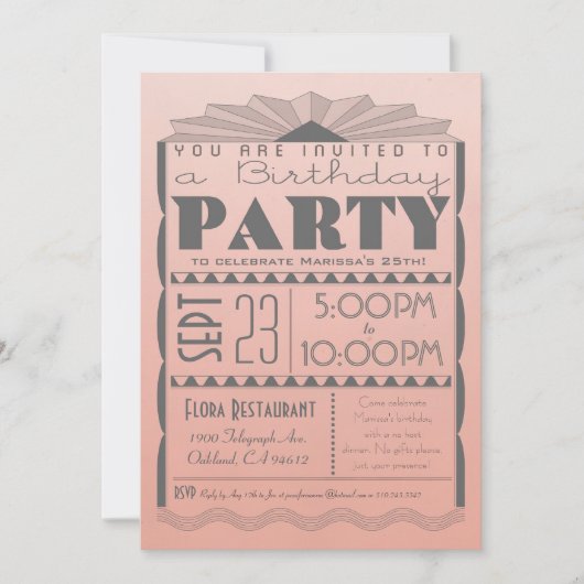 Art Deco Birthday Invitation - Gatsby Style Ombre Kaart (Voorkant)