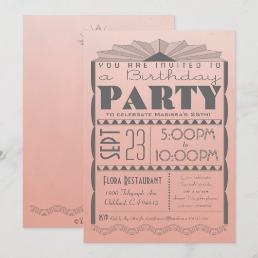 Art Deco Birthday Invitation - Gatsby Style Ombre Kaart (Voorkant / Achterkant)