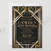 Art Deco Birthday Invitation Roaring 20 Kaart (Voorkant)