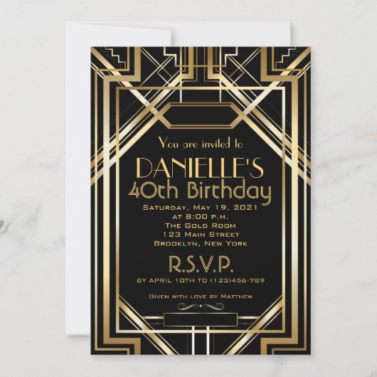 Art Deco Birthday Invitation Roaring 20 Kaart (Voorkant)