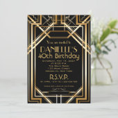 Art Deco Birthday Invitation Roaring 20 Kaart (Staand voorkant)