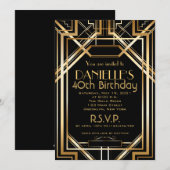 Art Deco Birthday Invitation Roaring 20 Kaart (Voorkant / Achterkant)