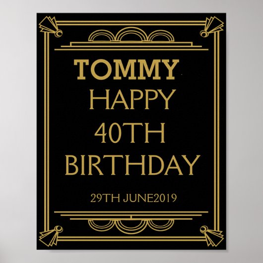 Art Deco BIRTHDAY of Party Sign maakt je zelf Poster (Voorkant)