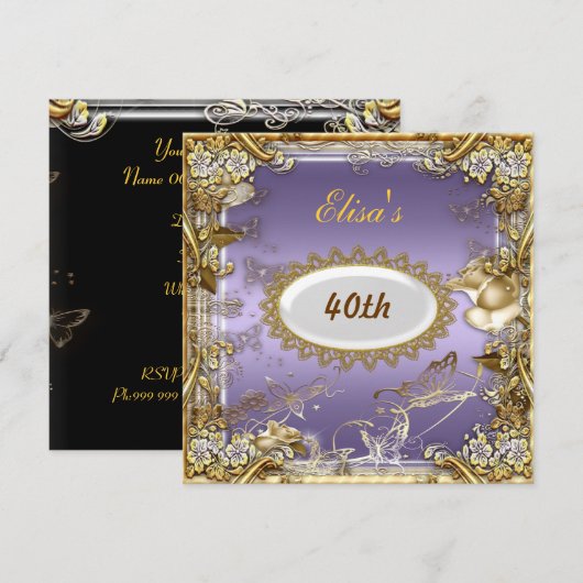 Art Deco Birthday Party Black Gold Mauve Kaart (Voorkant / Achterkant)